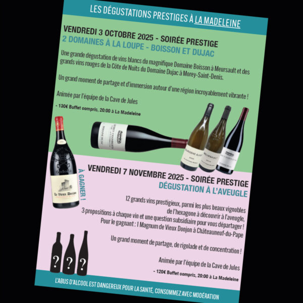Dégustations prestige à La Cave de Jules de La Madeleine